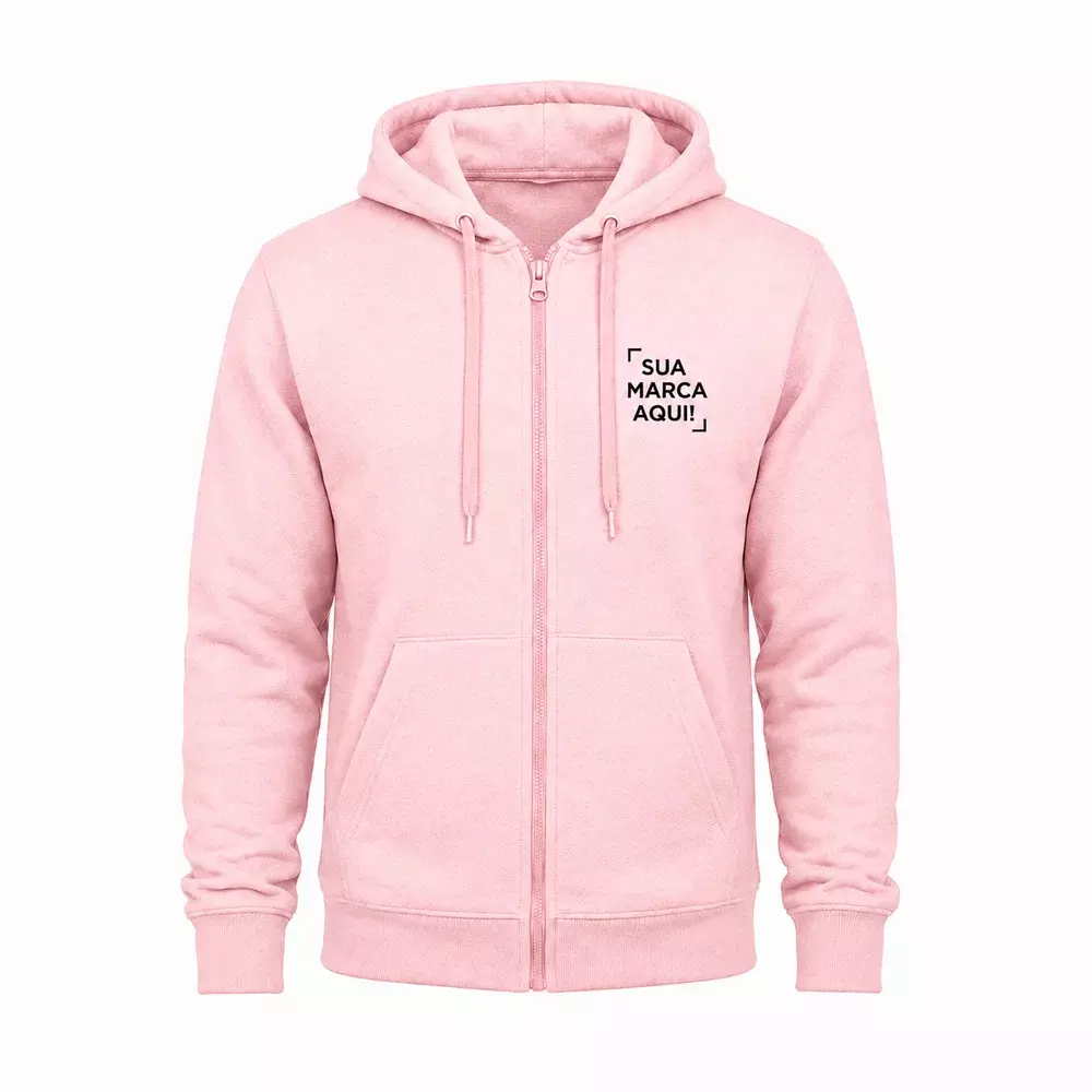 Moletom Canguru com Zíper e Capuz Personalizado Rosa Claro