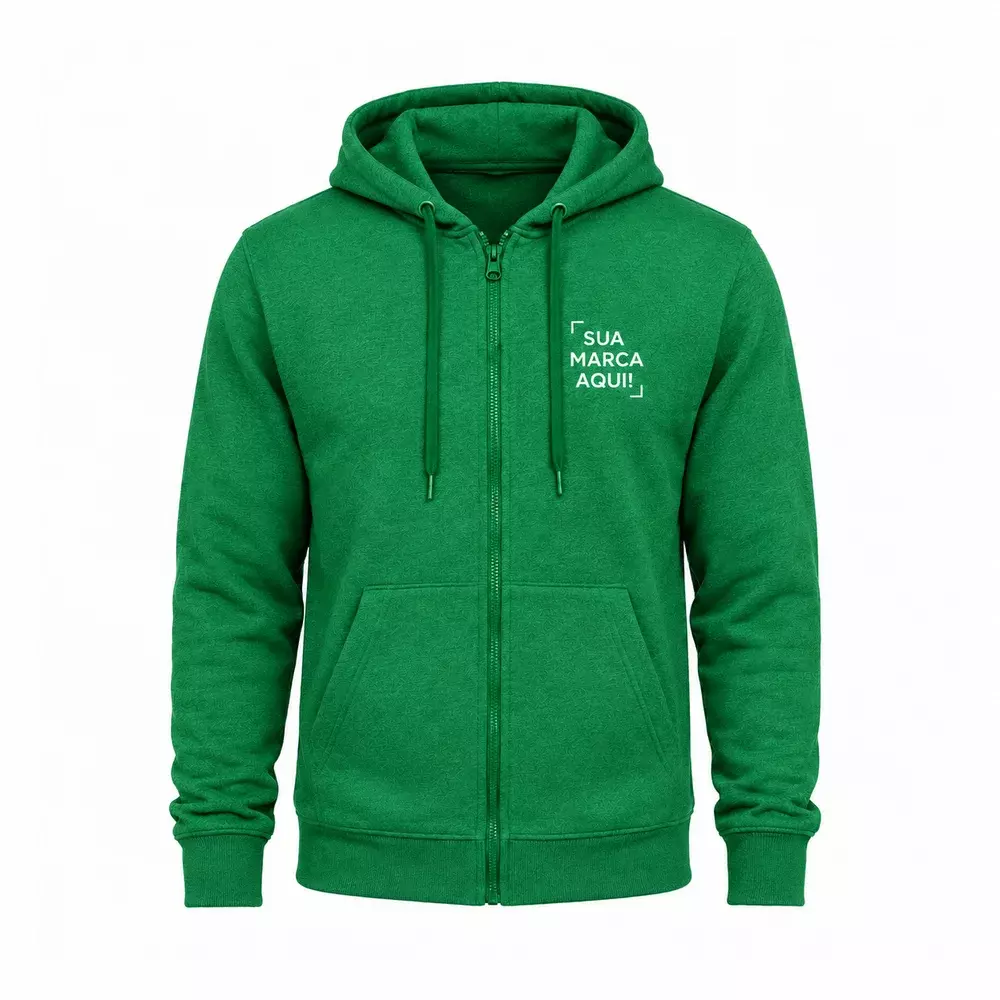 Moletom Canguru com Zíper e Capuz Personalizado Verde