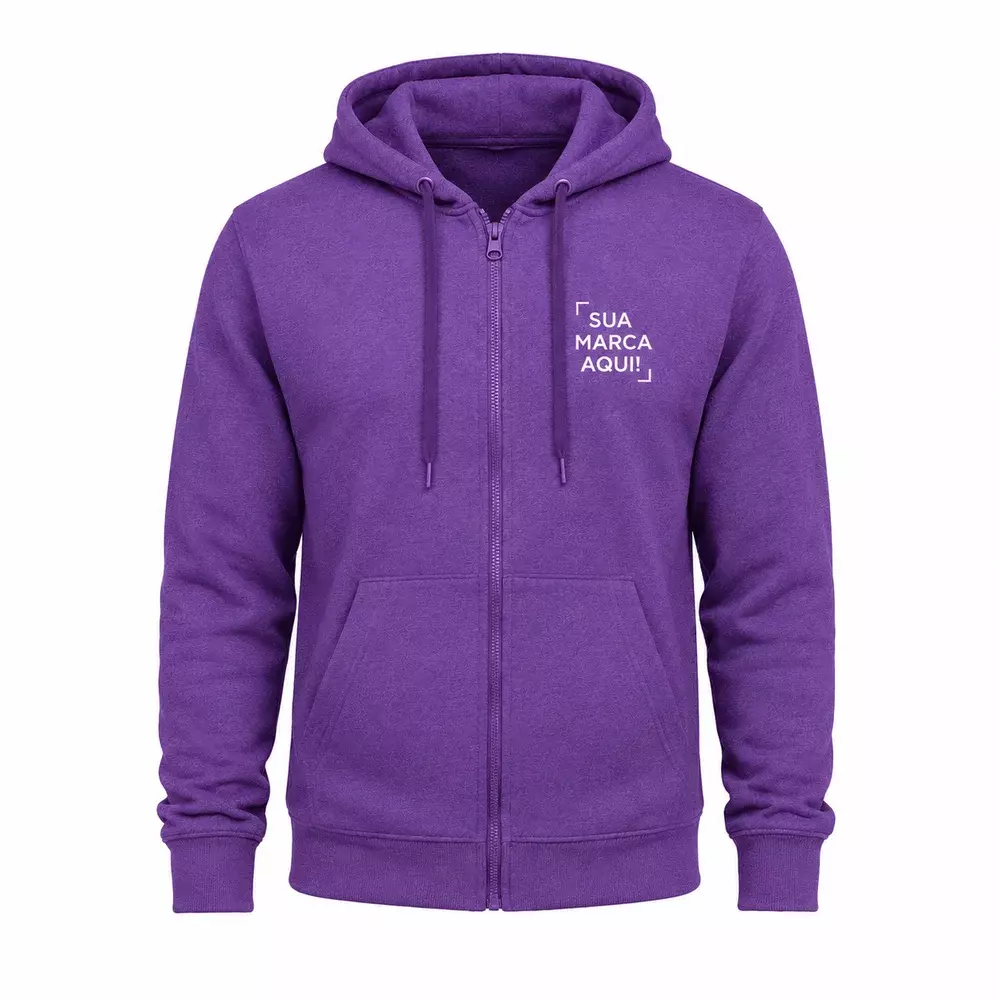 Moletom Canguru com Zíper e Capuz Personalizado Roxo