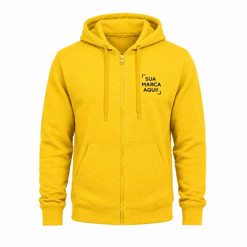 Moletom Canguru com Zíper e Capuz Personalizado Amarelo