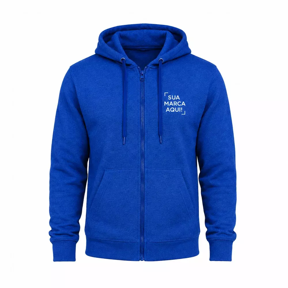 Moletom Canguru com Zíper e Capuz Personalizado Azul