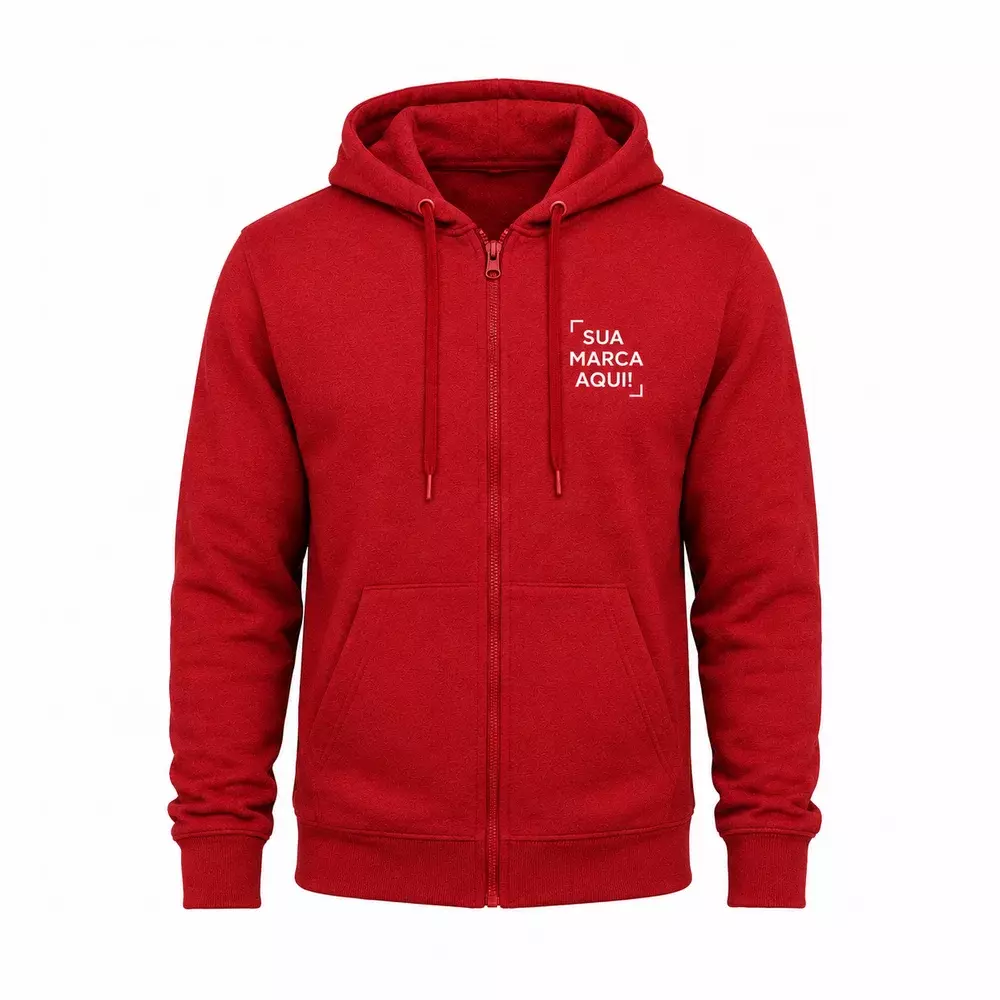 Moletom Canguru com Zíper e Capuz Personalizado Vermelho