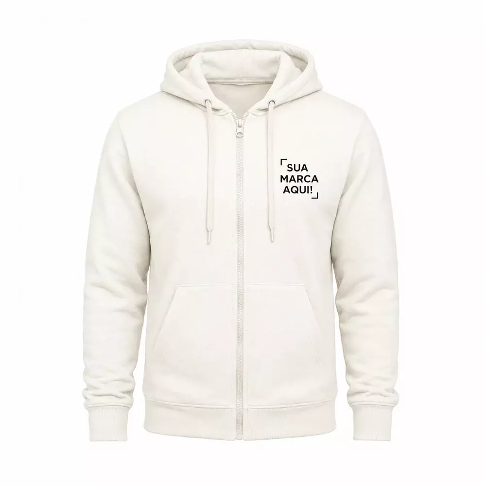 Moletom Canguru com Zíper e Capuz Personalizado Branco