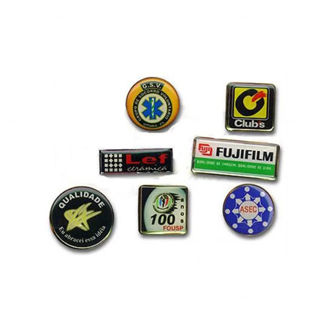 Pin em Aço Resinado Redondo ou Retangular Personalizado Preto