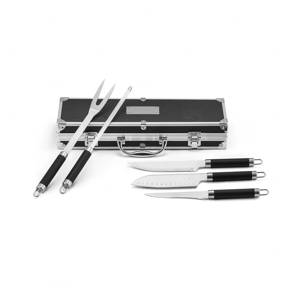 Kit para churrasco em estojo de alumínio personalizado - 5 Peças 