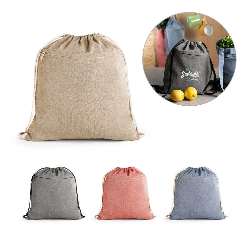 Sacochila com Bolso e Zíper Personalizada - 41 x 37 cm 