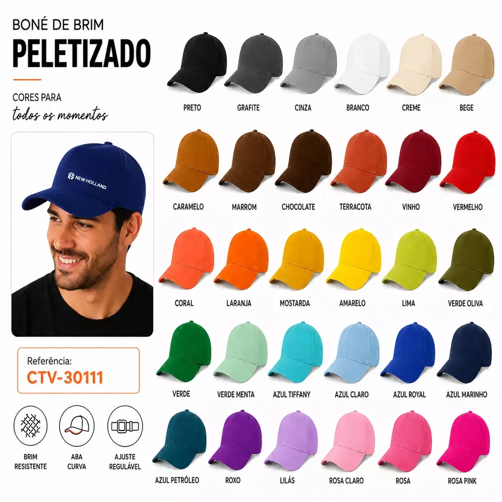 Boné de Brim Peletizado Personalizado 