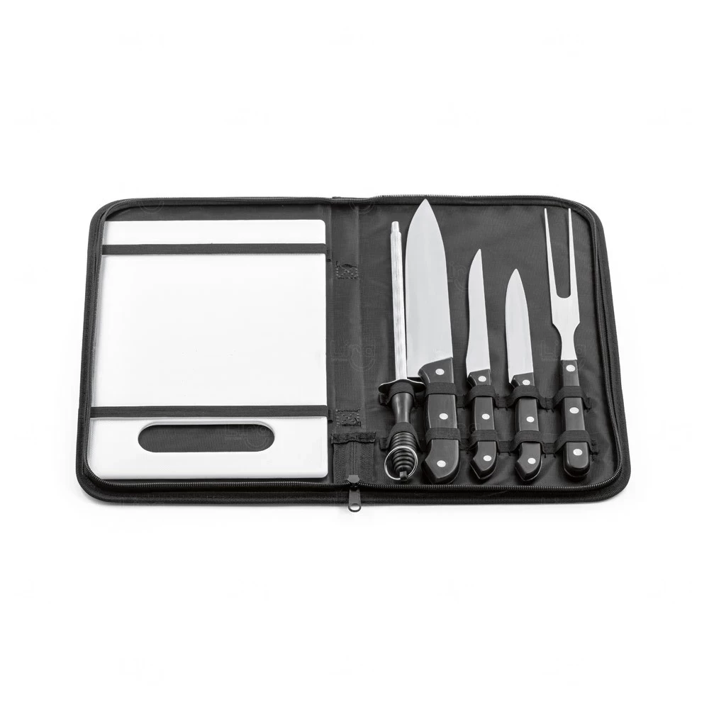 Kit Churrasco Personalizado com 5 Peças, Tábua e Estojo 
