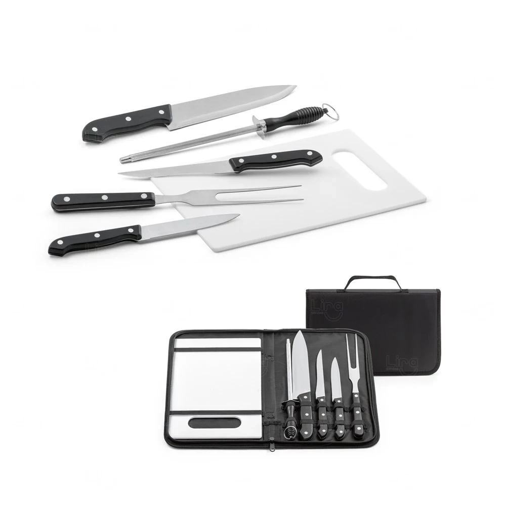 Kit Churrasco Personalizado com 5 Peças, Tábua e Estojo 
