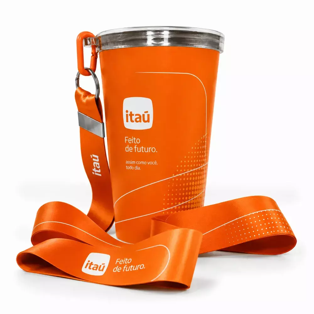 Copo com Cordão Personalizado 360 graus - 550ml Laranja