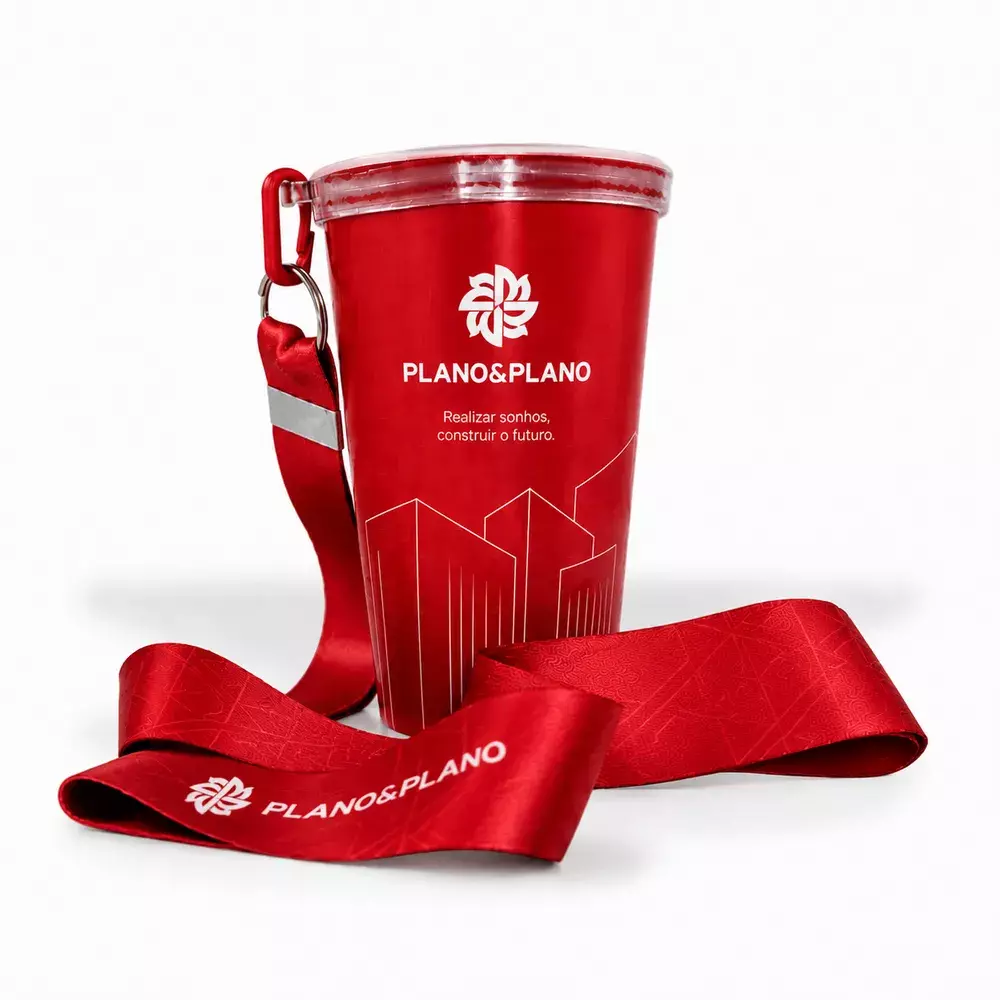 Copo com Cordão Personalizado 360 graus - 550ml Vermelho
