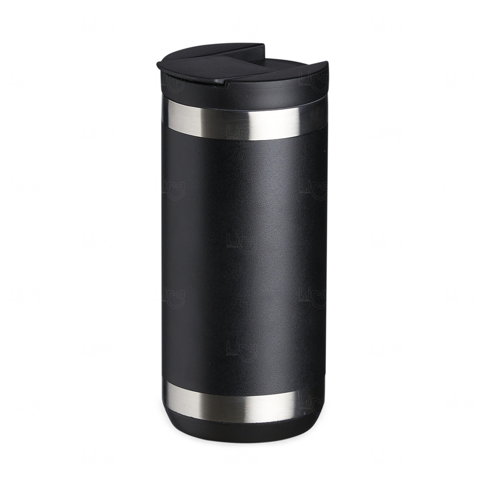 Copo Térmico Inox 350ml com Tampa Personalizado Preto e Preto
