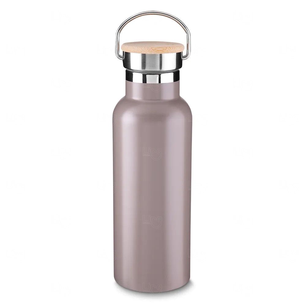 Garrafa Térmica Inox 570ml com Tampa Bambu Personalizada 