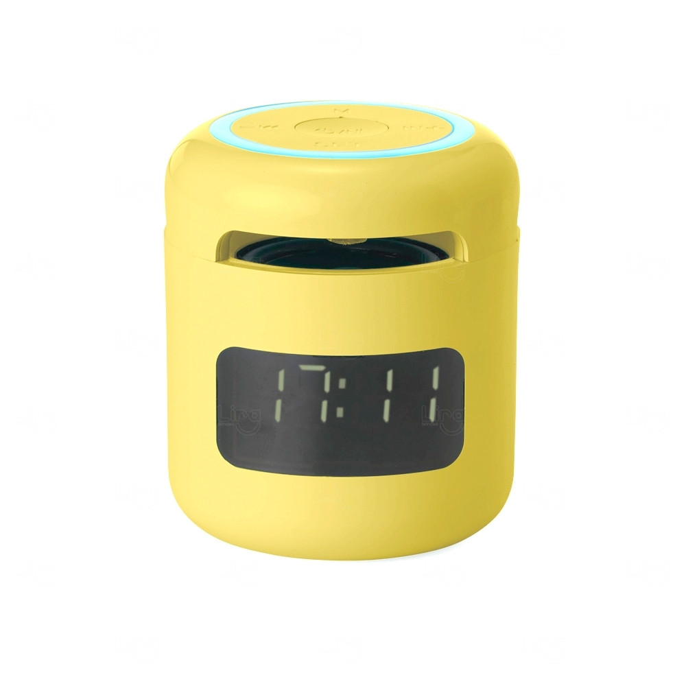 Caixa de Som Personalizada com Relógio Amarelo