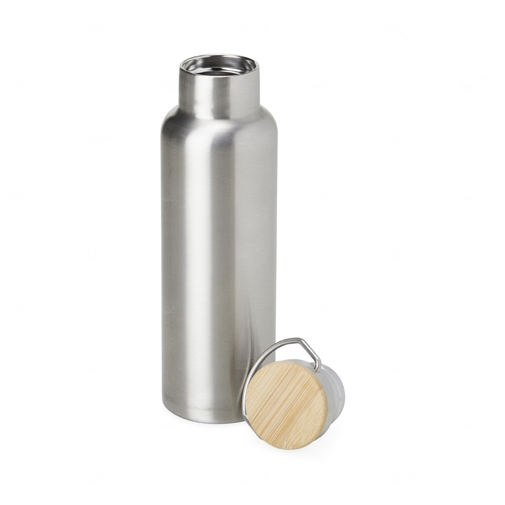 Garrafa Térmica Inox com Tampa de Bambu Personalizada – 600ml 