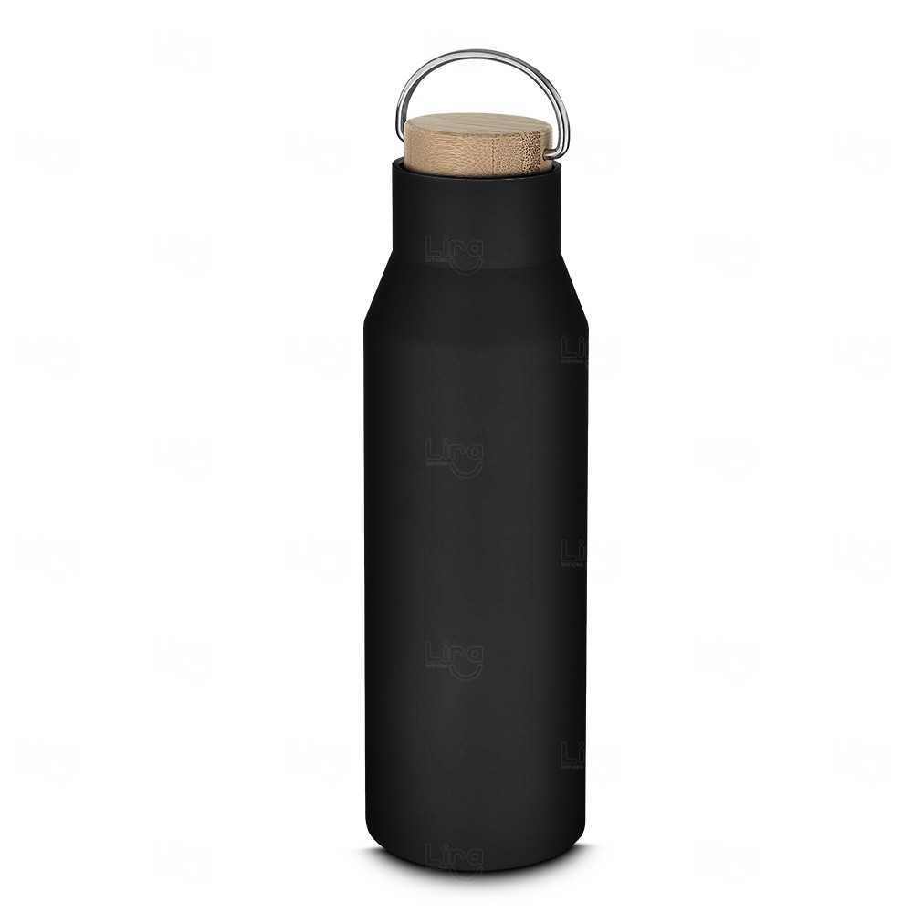 Garrafa Térmica Inox com Tampa de Bambu Personalizada – 600ml 
