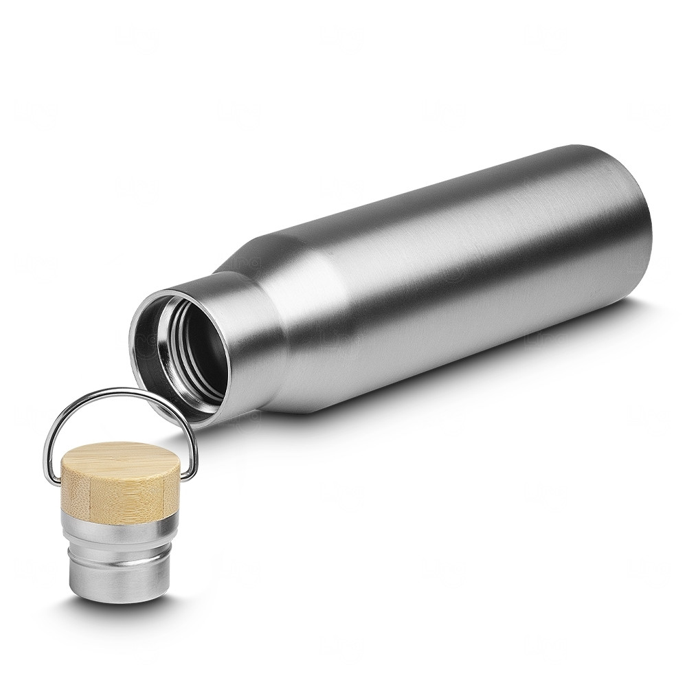 Garrafa Térmica Inox com Tampa de Bambu Personalizada – 600ml 