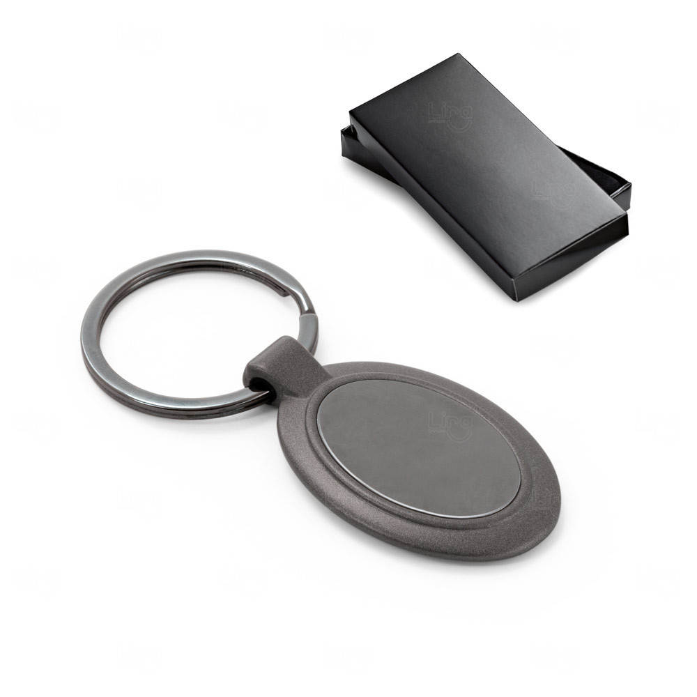 Chaveiro de Metal Oval com Acabamento Chumbo Personalizado 