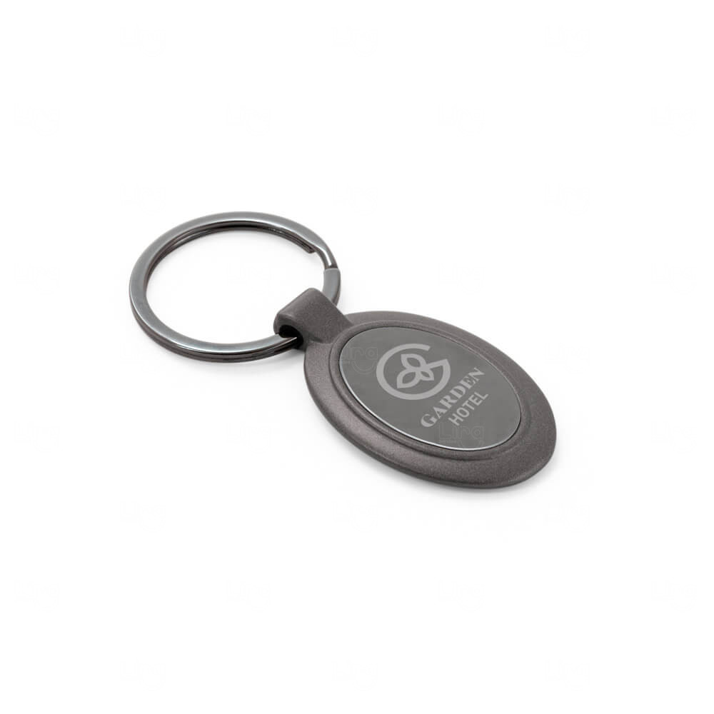 Chaveiro de Metal Oval com Acabamento Chumbo Personalizado 