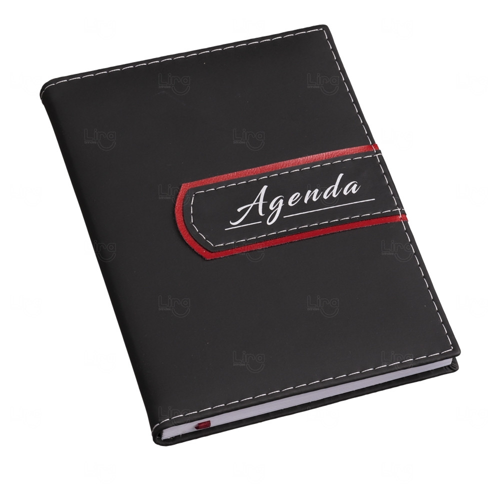 Agenda Personalizada Diária 2024 - 20 x 14,8 cm Preto e Vermelho