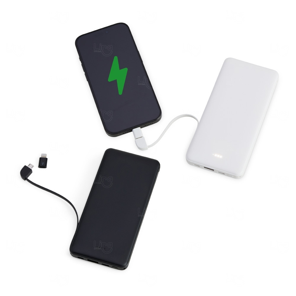 Power Bank Personalizado 10.000mAh com Cabos Acoplados 