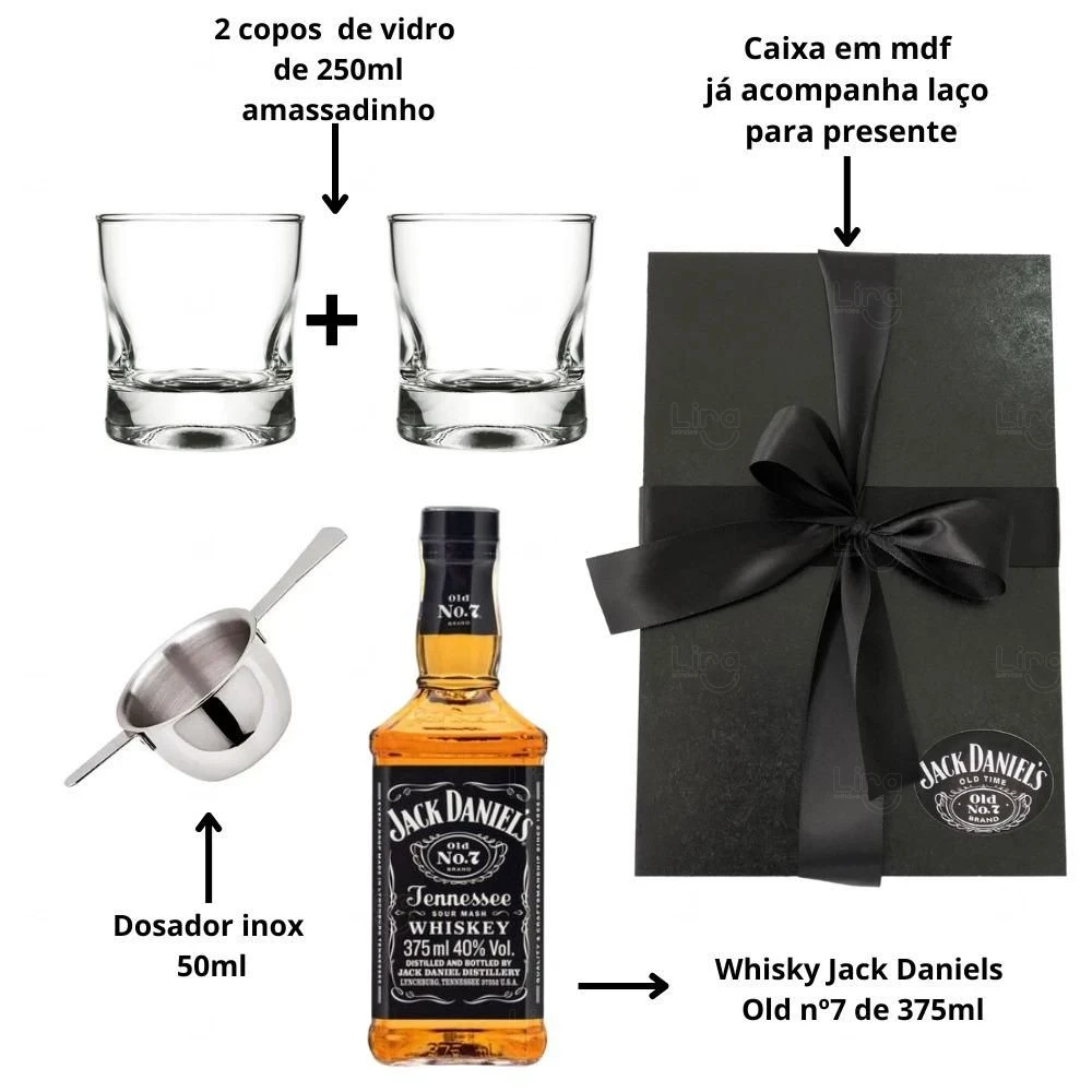 Kit Whisky Jack Daniel’s Old N7 com Copos e Dosador Personalizado 