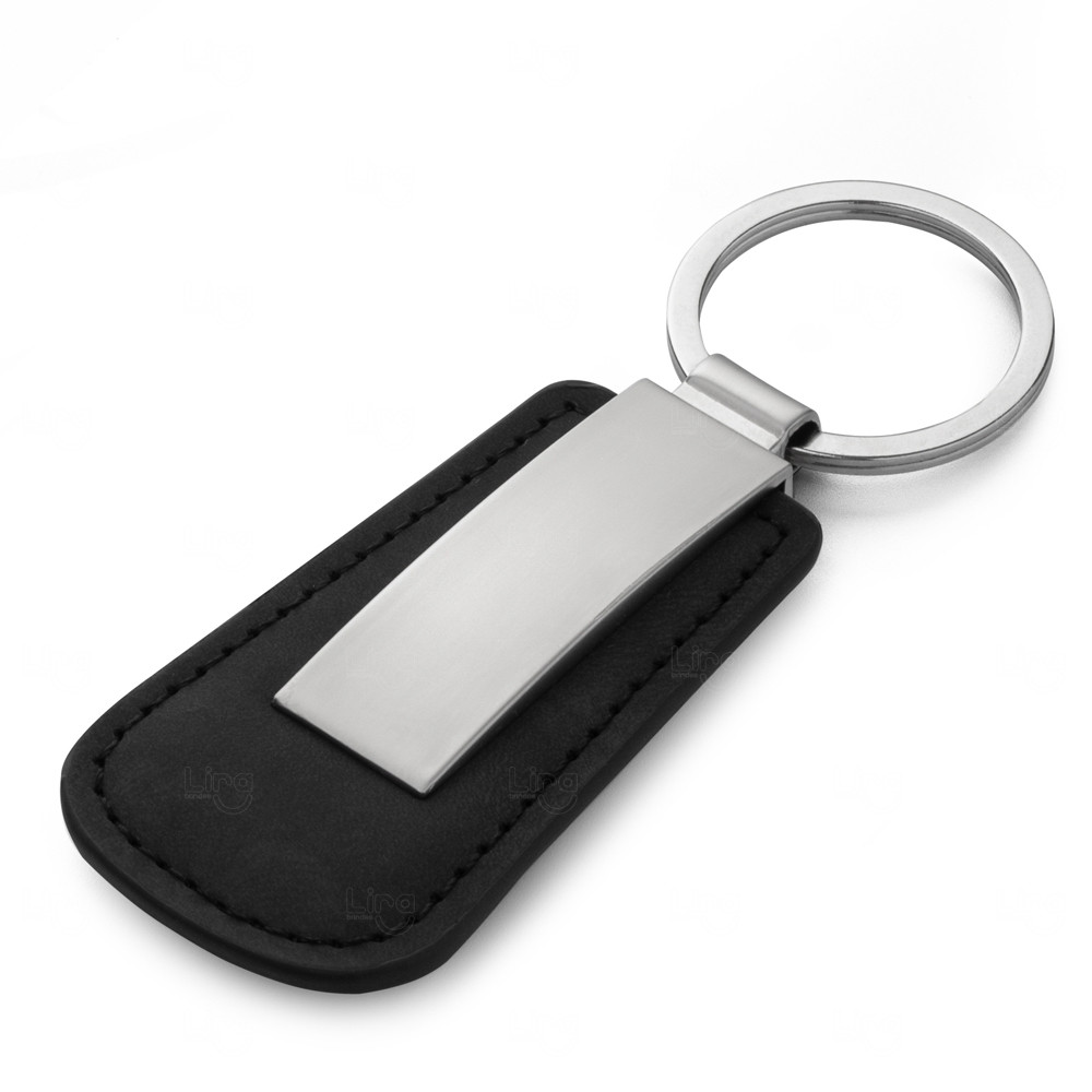 Chaveiro Personalizado em Metal com Couro Sintético 