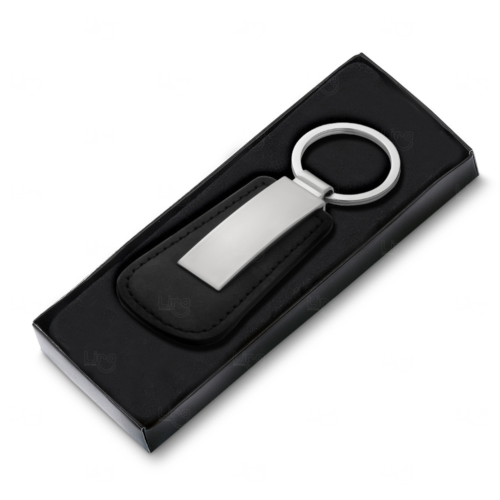 Chaveiro Personalizado em Metal com Couro Sintético 