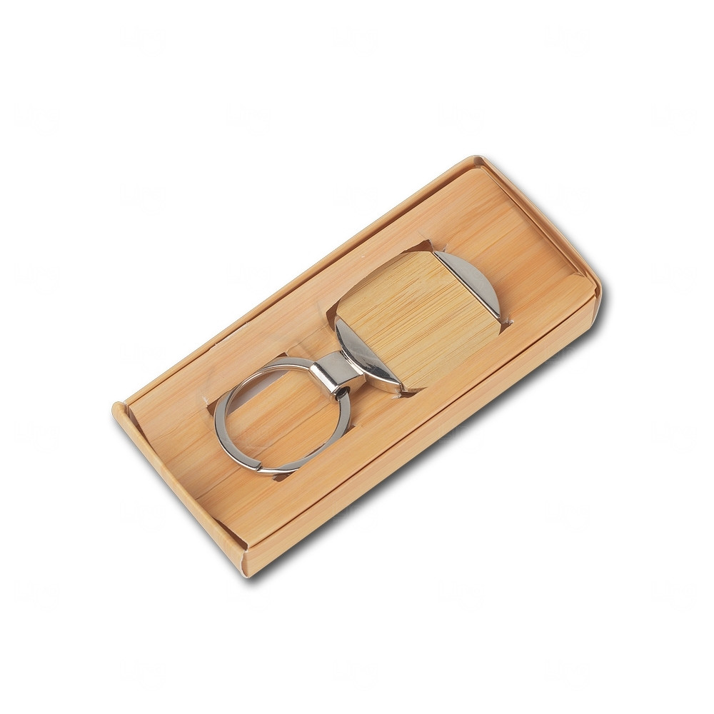 Chaveiro Metal e Bambu Redondo Personalizado 