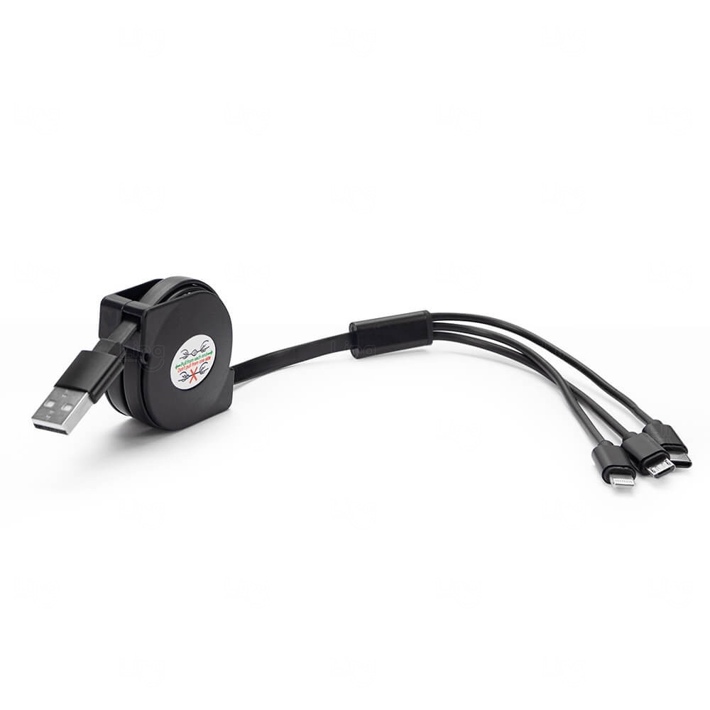 Cabo USB Retrátil 3 em 1 Personalizado 