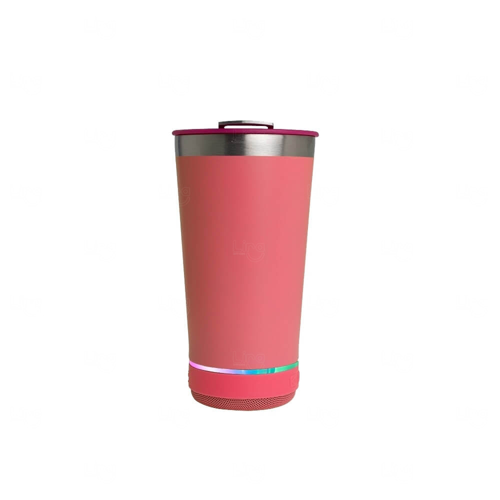 Copo Térmico com Caixa de Som 400ml Personalizado Rosa Pink