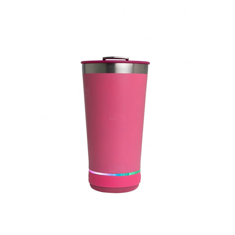 Copo Térmico com Caixa de Som 400ml Personalizado Rosa Escuro