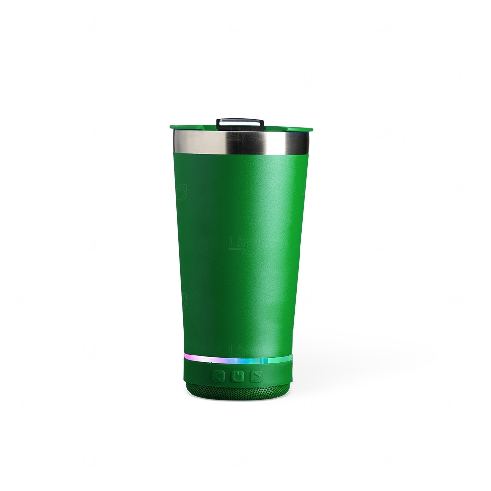 Copo Térmico com Caixa de Som 400ml Personalizado Verde