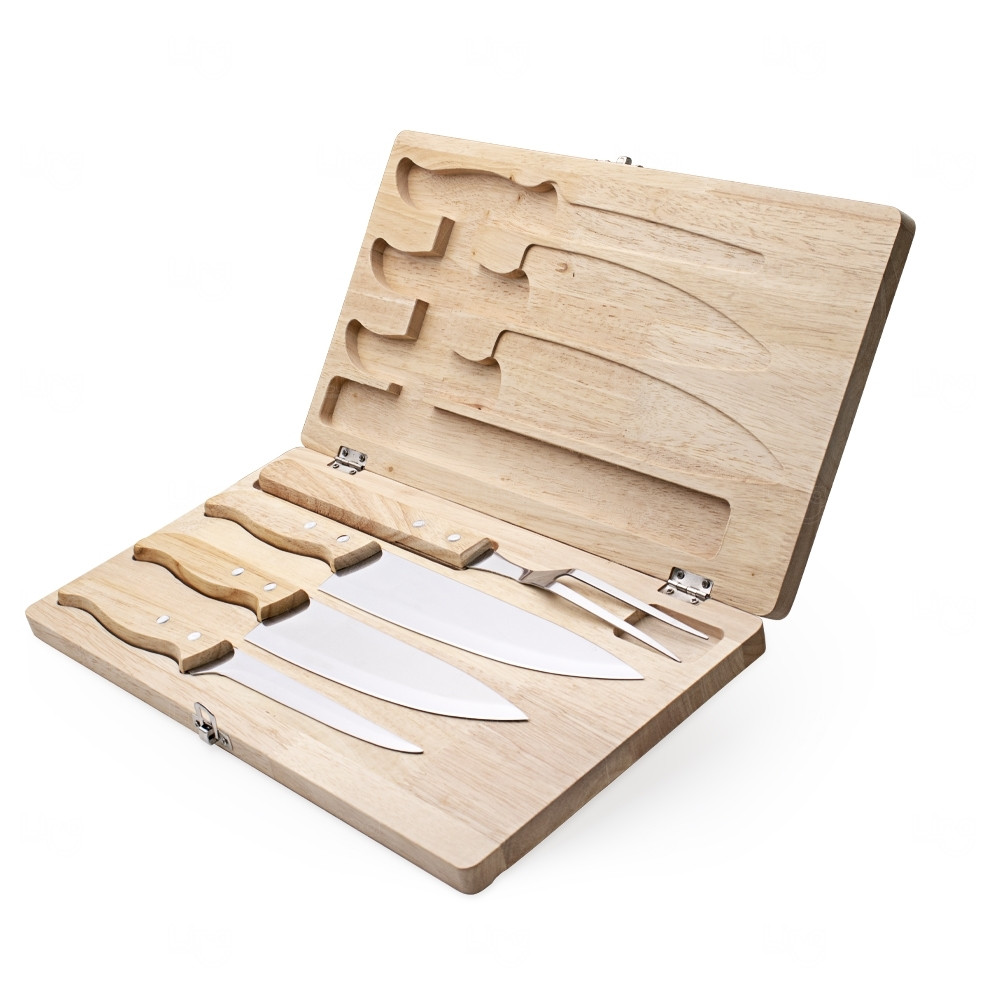 Kit Churrasco Personalizado 4 Peças com Estojo de Madeira 