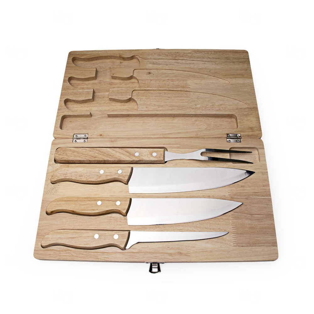 Kit Churrasco Personalizado 4 Peças com Estojo de Madeira 