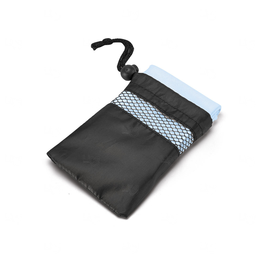 Toalha Esportiva de Microfibra com Bolsa Personalizada Azul Claro