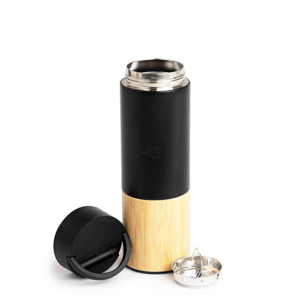 Garrafa Térmica 420ml com Infusor e Suporte Celular Personalizada 