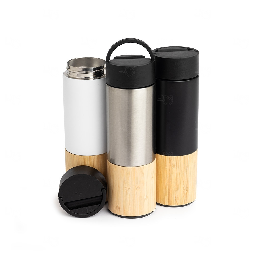 Garrafa Térmica 420ml com Infusor e Suporte Celular Personalizada 