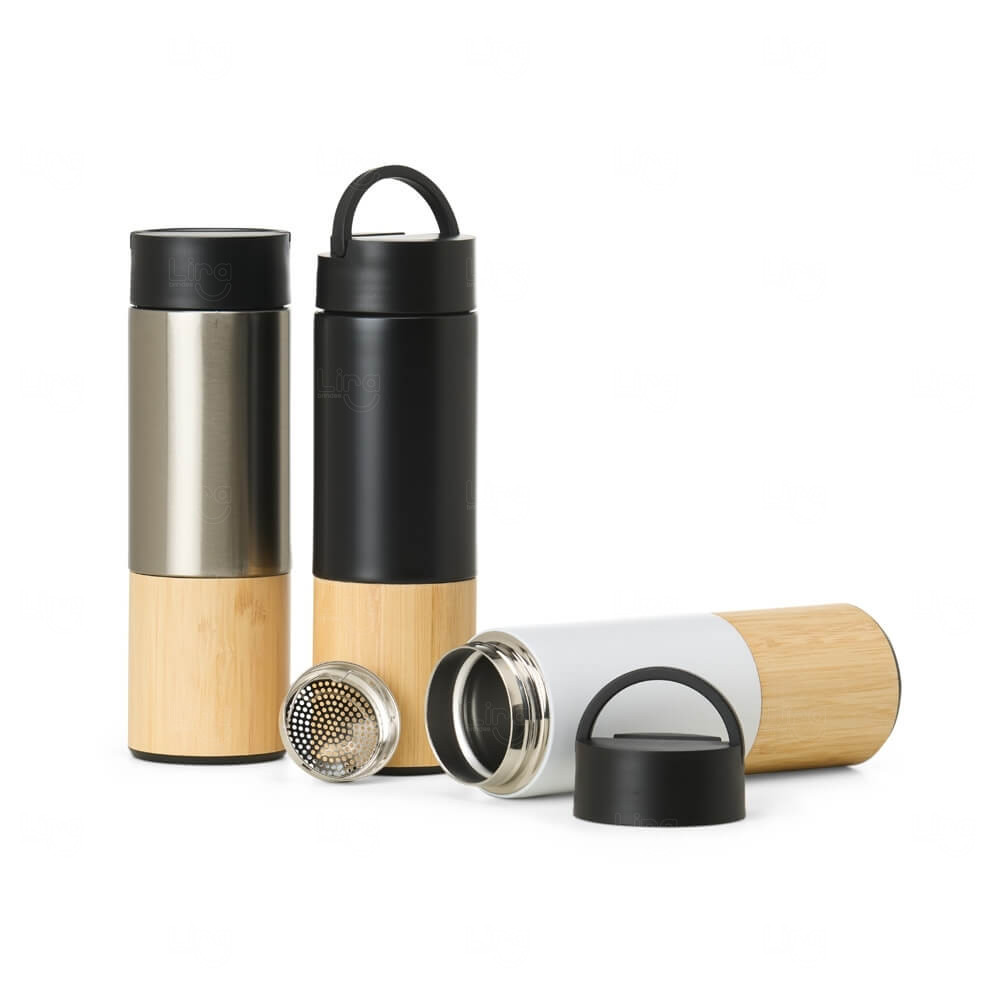 Garrafa Térmica 420ml com Infusor e Suporte Celular Personalizada 