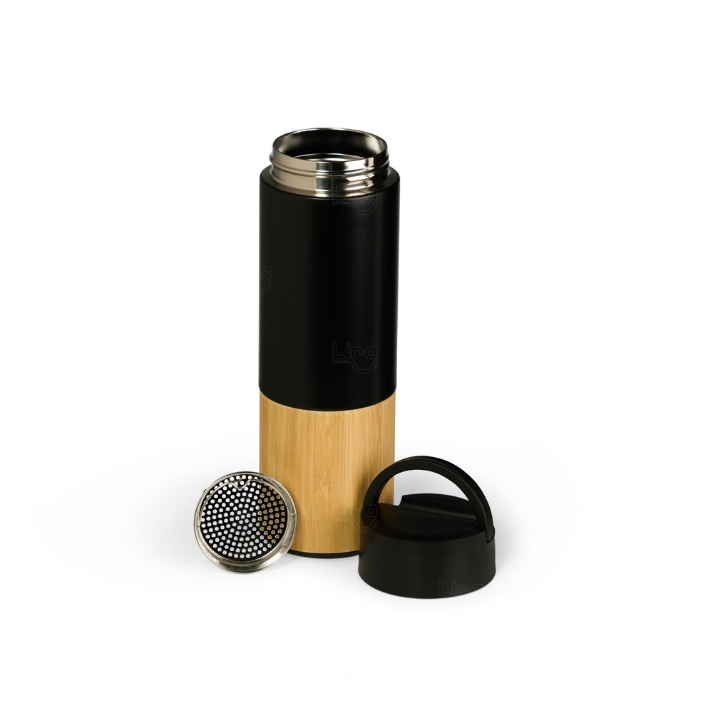 Garrafa Térmica 420ml com Infusor e Suporte Celular Personalizada 