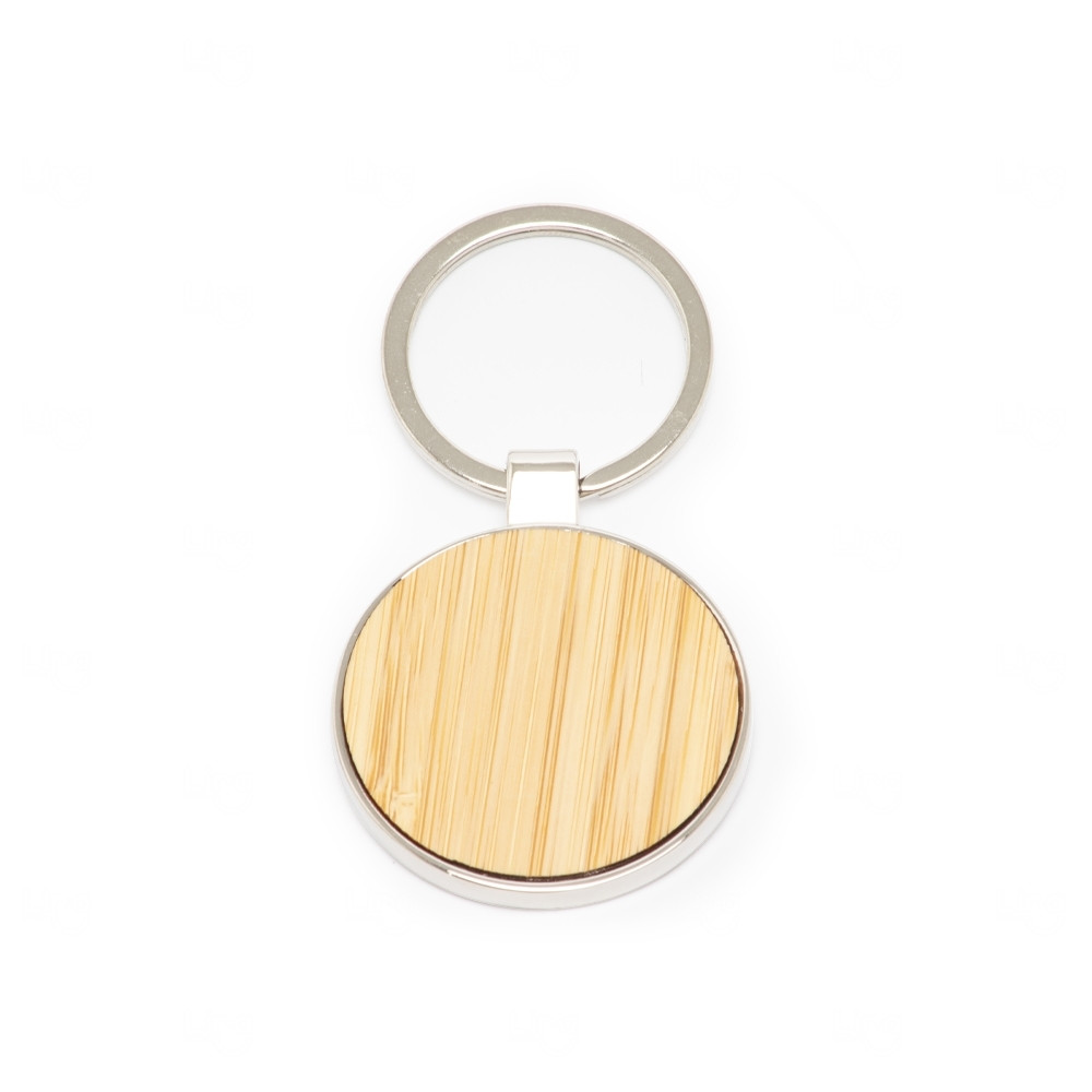 Chaveiro Redondo Metal e Bambu Personalizado 