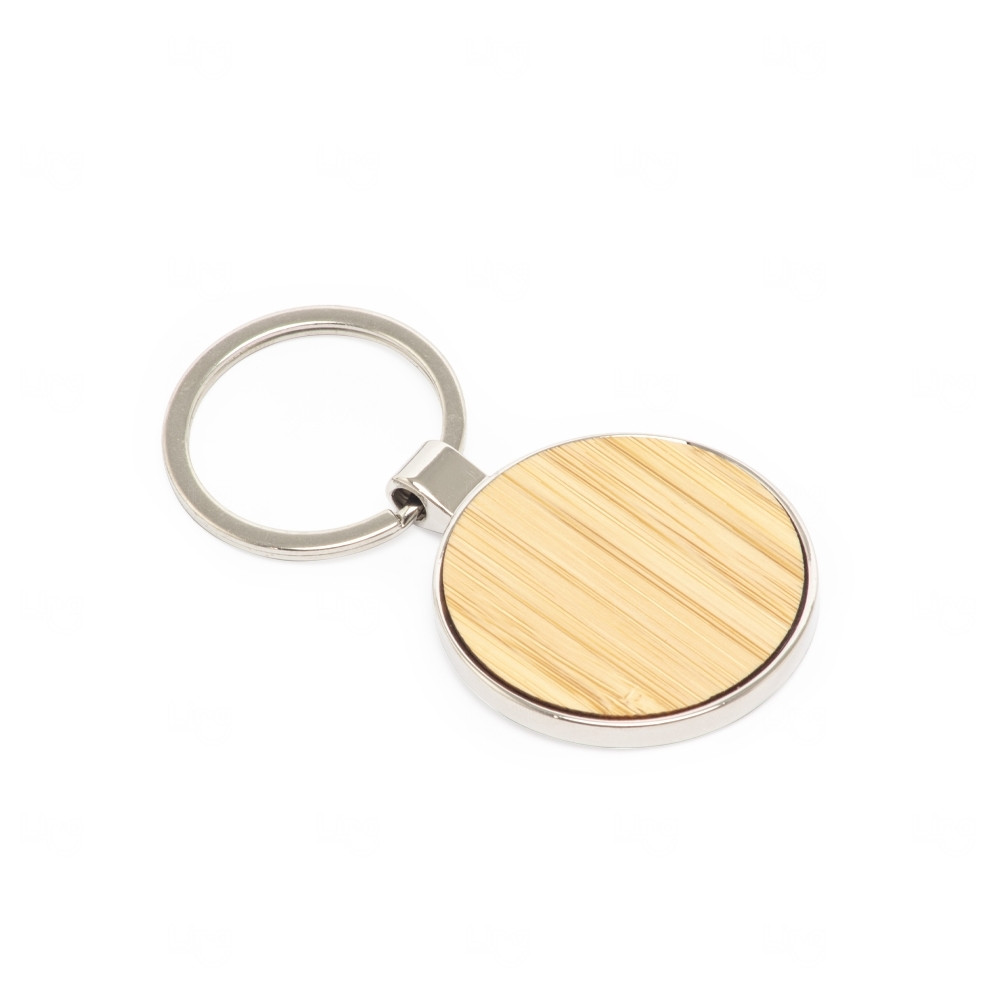 Chaveiro Redondo Metal e Bambu Personalizado 