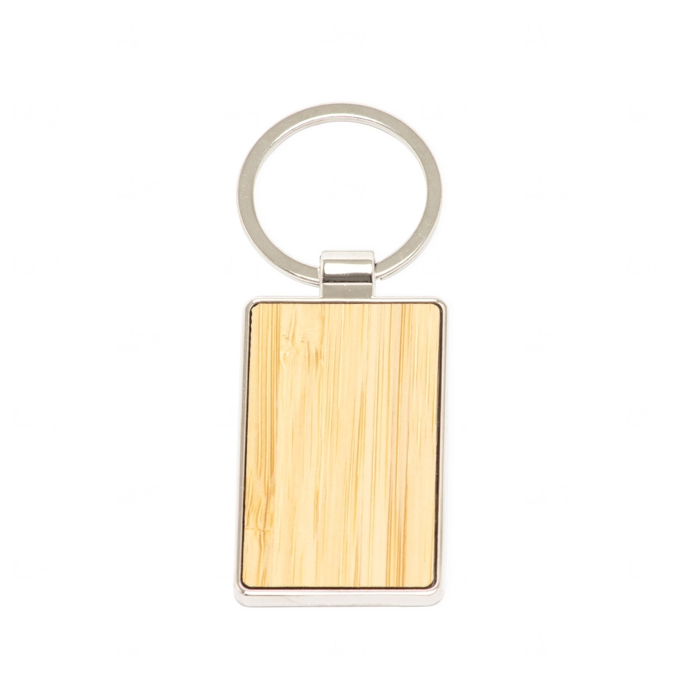 Chaveiro de Bambu e Metal Retangular Personalizado 