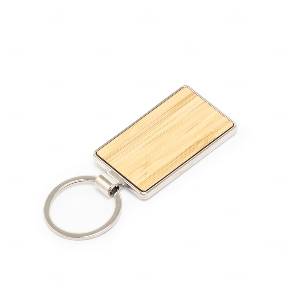 Chaveiro de Bambu e Metal Retangular Personalizado 