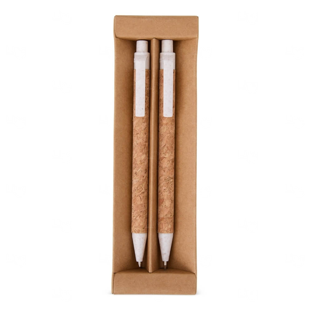 Kit Ecológico Caneta e Lapiseira de Cortiça Personalizado Branco