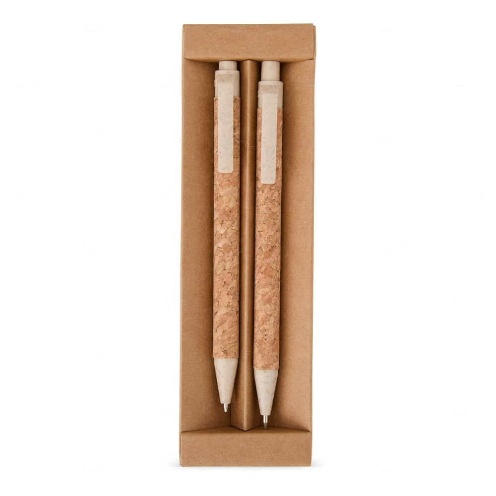 Kit Ecológico Caneta e Lapiseira de Cortiça Personalizado Bege