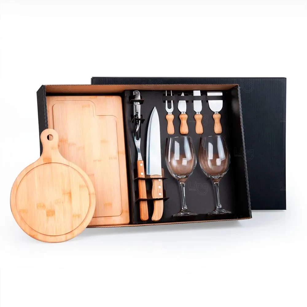 Kit Queijo, Churrasco e Vinho Personalizado - 11 Peças Preto