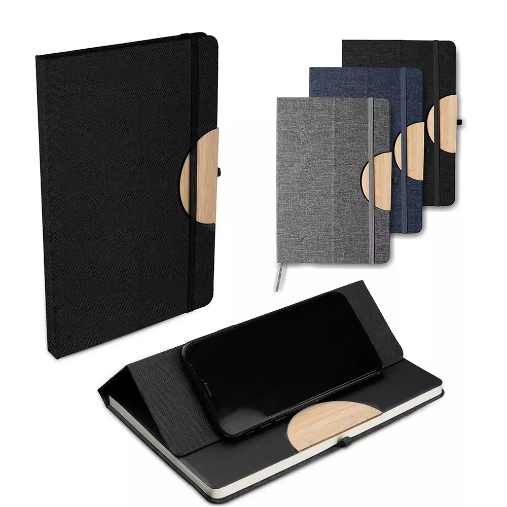 Caderno em RPET com Suporte para Celular Personalizado - 21x14cm 