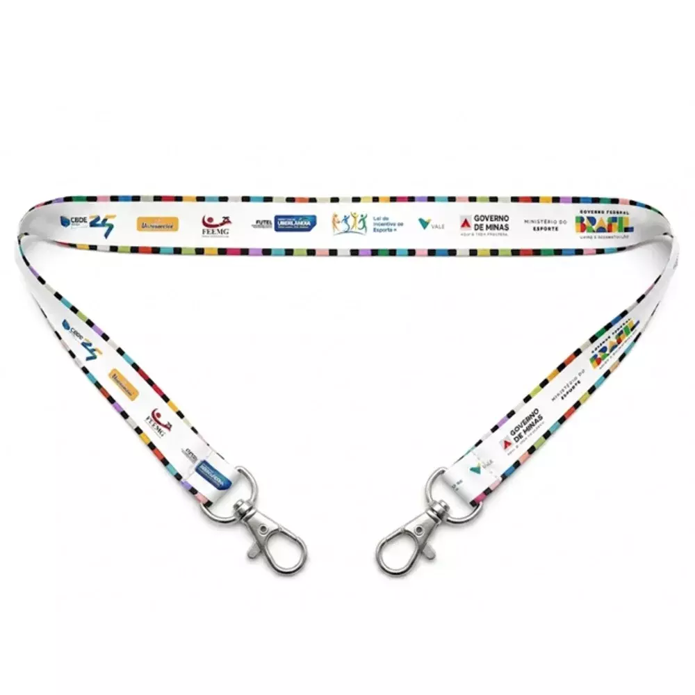 Cordão Personalizado acabamento  mosquetes 2 pontas  -1,5 x 85 cm 