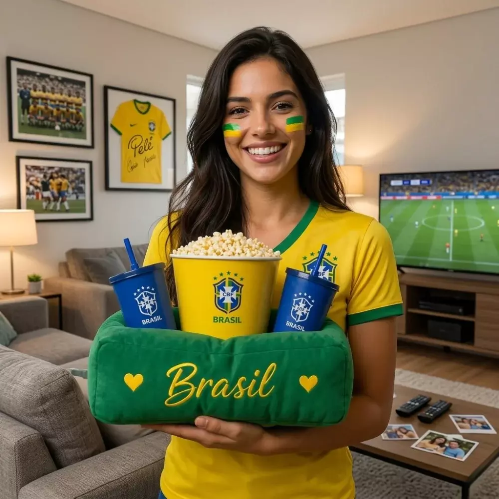 Almofada para Pipoca com Copos e Balde Personalizada 